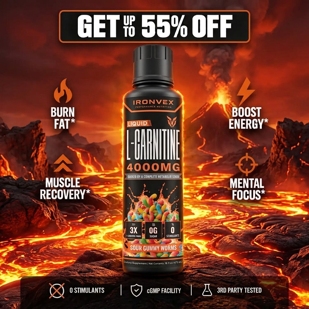 IronVex Liquid L-Carnitine 4000mg, Sour Gummy Worms: get up to 55% off. Burn fat, boost energy, muscle recovery, mental focus