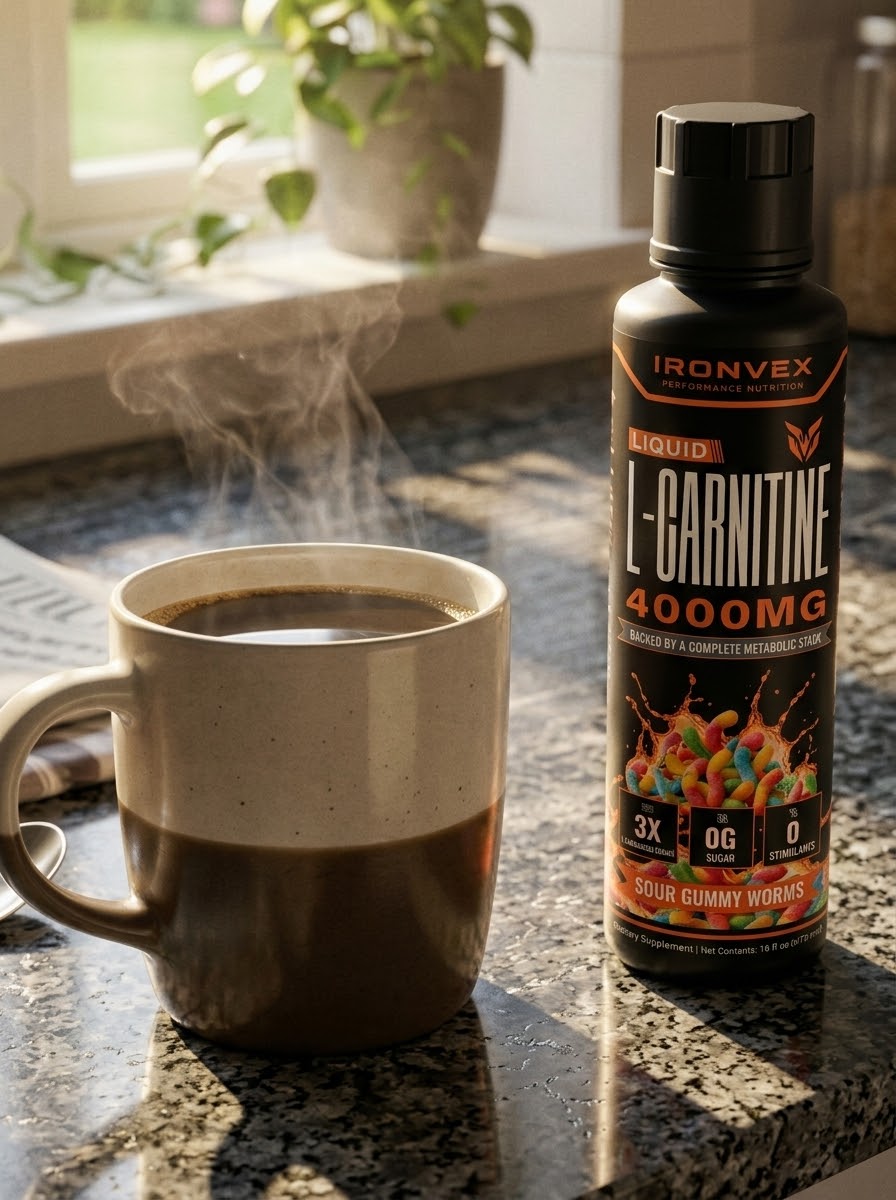 IronVex bottle next to a morning cup of coffee